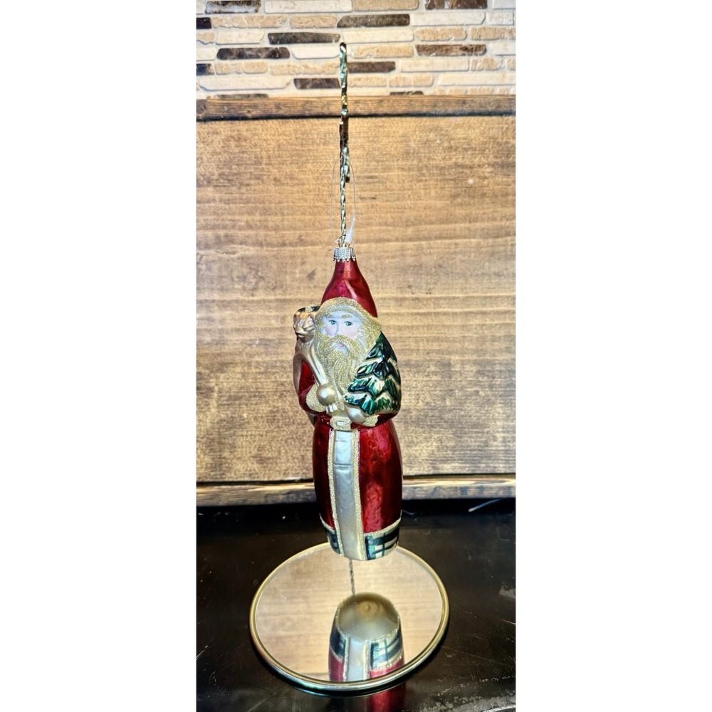 Stunning VTG Krebs Glas Lauscha Germany Santa Claus Glass Ornament W/ Stand